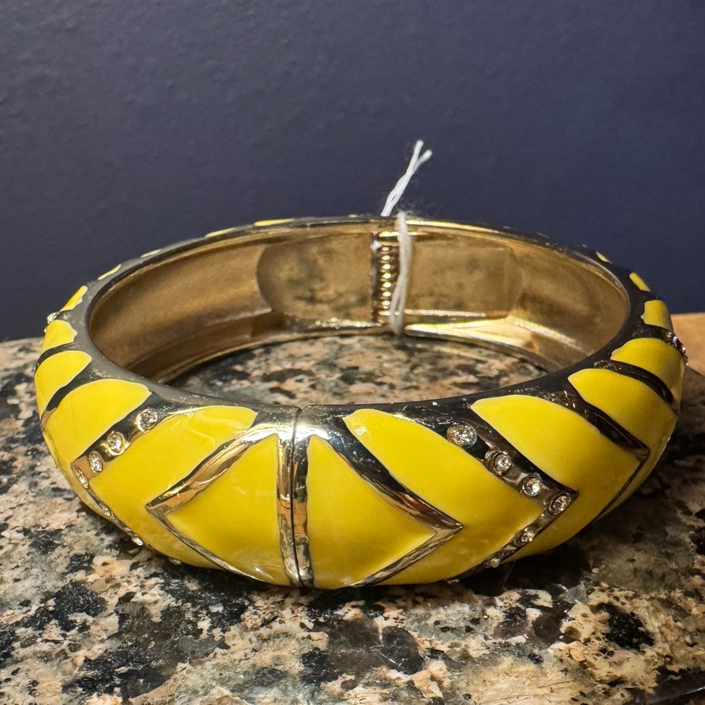Vintage Yellow and silver Chevron Bangle Bracelet